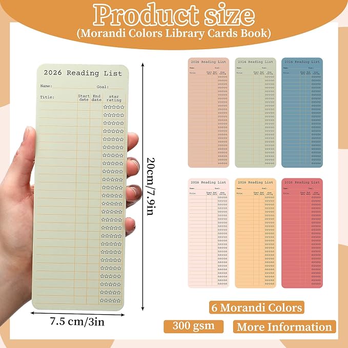60 Pcs 2026 Reading Log Bookmark 3 x 7.9 Inch Reading List Bookmark Book Lovers Gift Macaron Color Library Book Tracker Notecards for Back to School Gifts Teachers Students Library Accessories