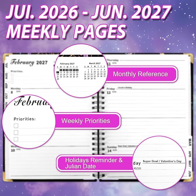2026-2027 Weekly & Monthly Planner - Jul 2026 - Jun 2027, 6.3" X 8.5" Daily Planner Spiral Bound, Weekly Planners 2026 for Women Girls, Hardcover Agenda 2026-2027 Planner