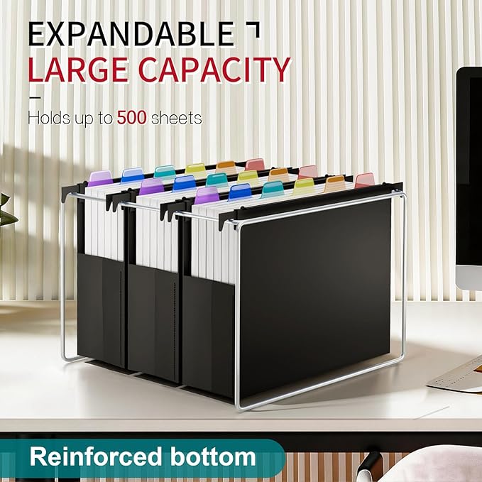 Uquelic Plastic Hanging File Folders Letter Size, 6 Pack Reinforced Heavy Duty Hang Folder with Movable Bright Dividers, Adjustable Tabs, 4" File Organizer for Filing Cabinet, School, Office