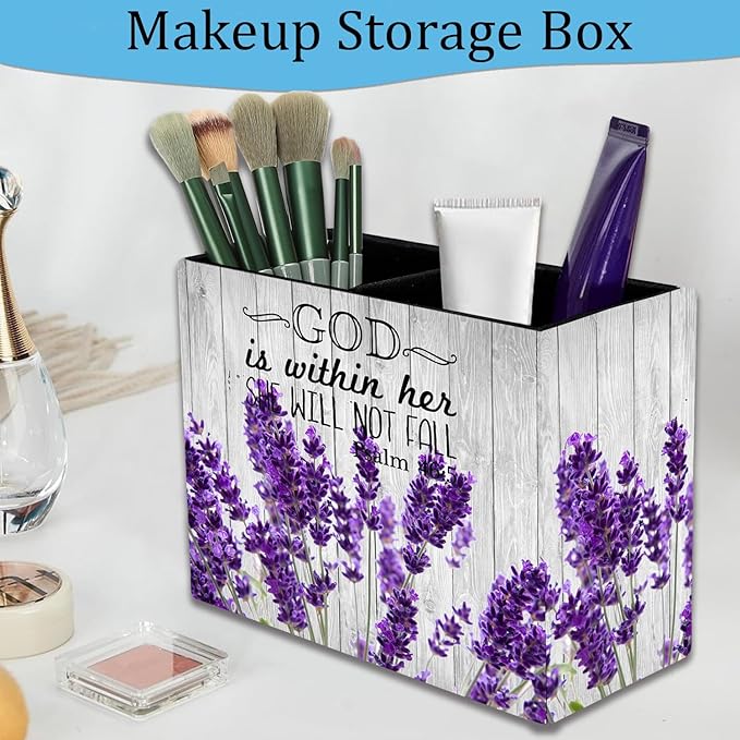 Pen Holder and Anti-Slip Mouse Pad Combination, Makeup Brush Storage Box, Tableware Storage Box, Suitable for Office and Home - Lavender Psalm 46:5