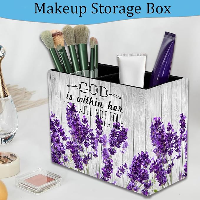 Pen Holder and Anti-Slip Mouse Pad Combination, Makeup Brush Storage Box, Tableware Storage Box, Suitable for Office and Home - Lavender Psalm 46:5
