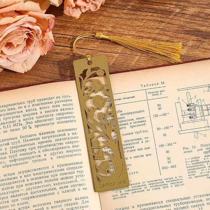 icceemee 2pcs Wooden Bookmarks with Iris & Bluebell Floral Design - Nature Themed Book Markers for Women, Men, Readers - Unique Gift for Book Lovers