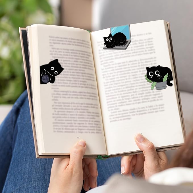 10Pcs Magnetic Bookmarks Cute Black Cat Bookmark, Cat Party Favors Gifts for Kids School Classroom, Black Cat Gifts for Reading Women, Bookish Gifts for Book Lovers