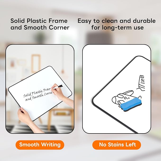 Iron Surface Dry Erase Board, 2 Pack A3 Double Sided – Magnetic-Receptive Whiteboard for Magnets – 16"x12" Small Portable White Boards with 10 Pens & 2 Erasers for Home Office Classroom