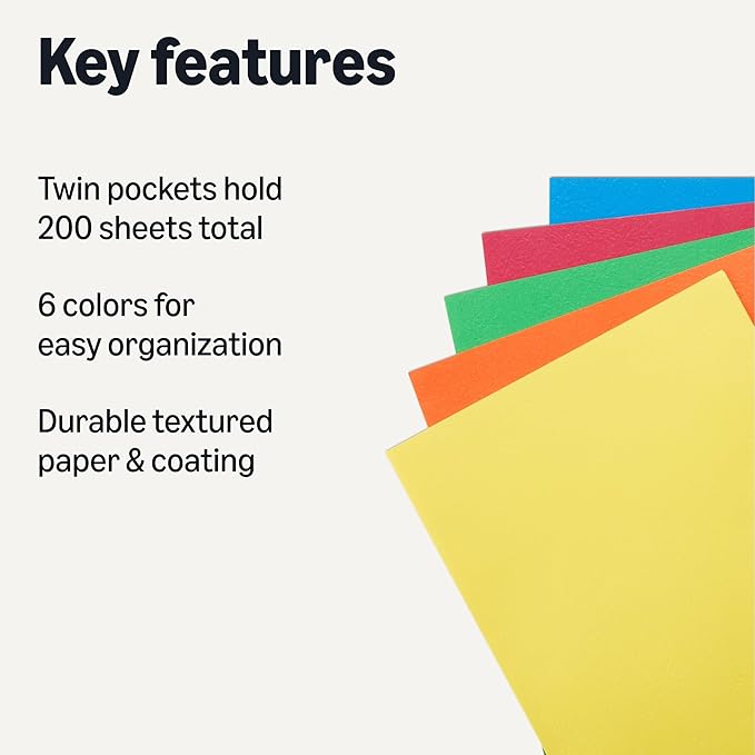 Amazon Basics Two-Pocket File Folders, Letter Size, Assorted Colors, 25-Pack