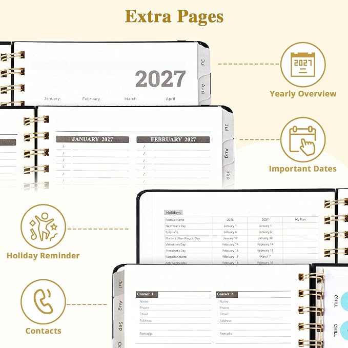 JoyCat Academic Planner 2026-2027, July 2026 - June 2027, A5 Weekly & Monthly Planner, Hardcover Agenda with Tabs, 5 Sticker Sheets, Elastic Closure & Pocket for Teachers & Students, 6.3" x 8.5", Black