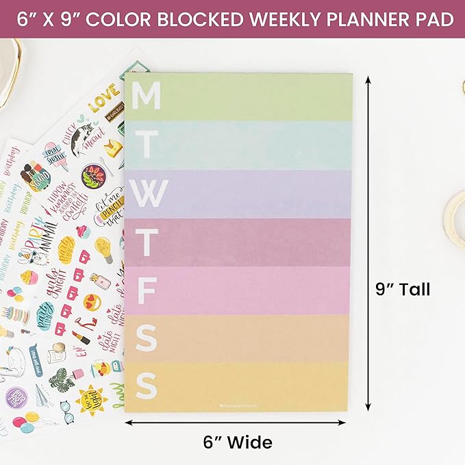 bloom daily planners Color Blocked Weekly To Do List Notepad with 80 Tear Off Sheets - Undated Weekly Planner Pad for Work, School, Home - 6” x 9” - Rainbow Sorbet