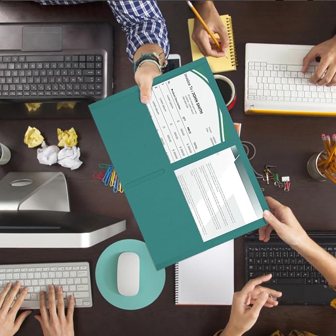 Two Pocket Folders, RAZCC 75 Pack 2 Pocket Folders Fit Letter Size Paper, Paper Folders with Pockets for School Office Business Home (Turquoise)