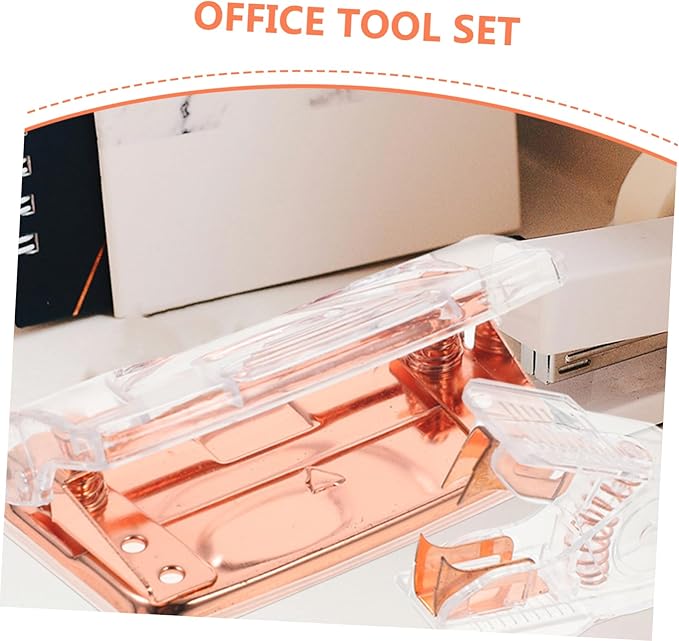 TEHAUX 2sets Office Accessories Portable Staple Remover Hole Puncher Kit Rose Gold for Efficient Document Management and Organization