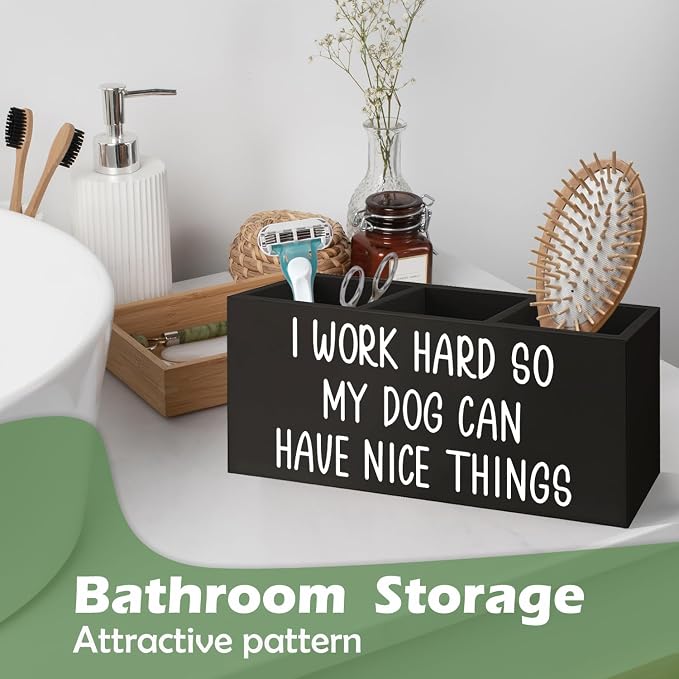 Dog Pen Pencil Holder Gifts for Women Men, Pet Lovers Gifts ,I Work Hard So My Dog Can Have Nice Things Wooden Desk Decor Organizer