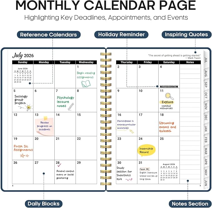 Planner 2026-2027, Academic Year Monthly and Weekly Calendar Planner, Jul 2026 - Jun 2027, Hardcover Teacher Student Planning Agenda book with Tabs, Perfect for School Office Supplies, 6.3" x 8.5" - Soft Balance