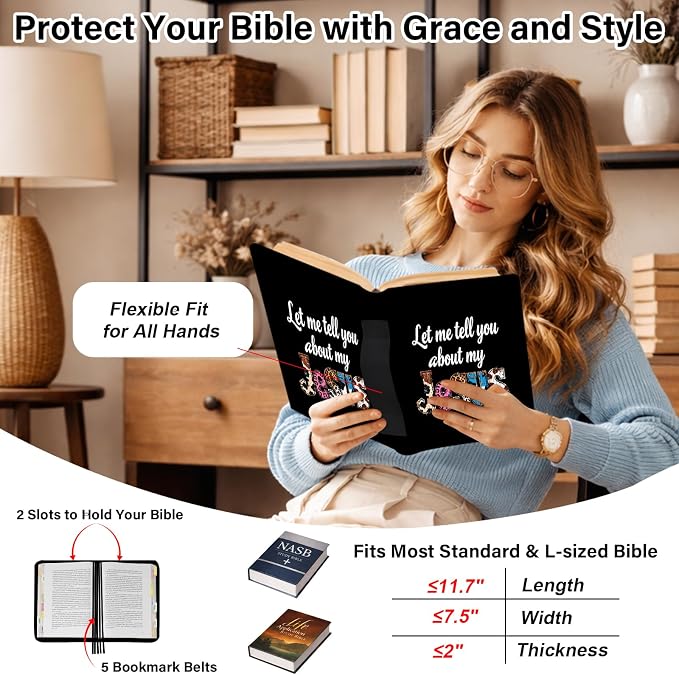 Super Roomy Bible Bag with Cozy Bible Cover, Bible Case with Faith Journaling Kit, Bible Tabs, Adjustable Strap, Pens, Highlighters and Cross Clips for Bible Study, Church and Holy Vibe Gift for Women