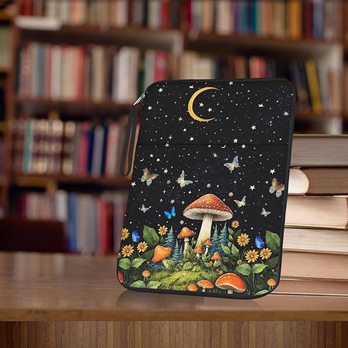 Book Sleeve Book Protector Pouch Case,Book Sleeve with Zipper,Book Sleeve Cover for Book Lovers Gifts,Mushroom Printed Waterproof Book Club Gifts for Women Teacher Reader Librarian