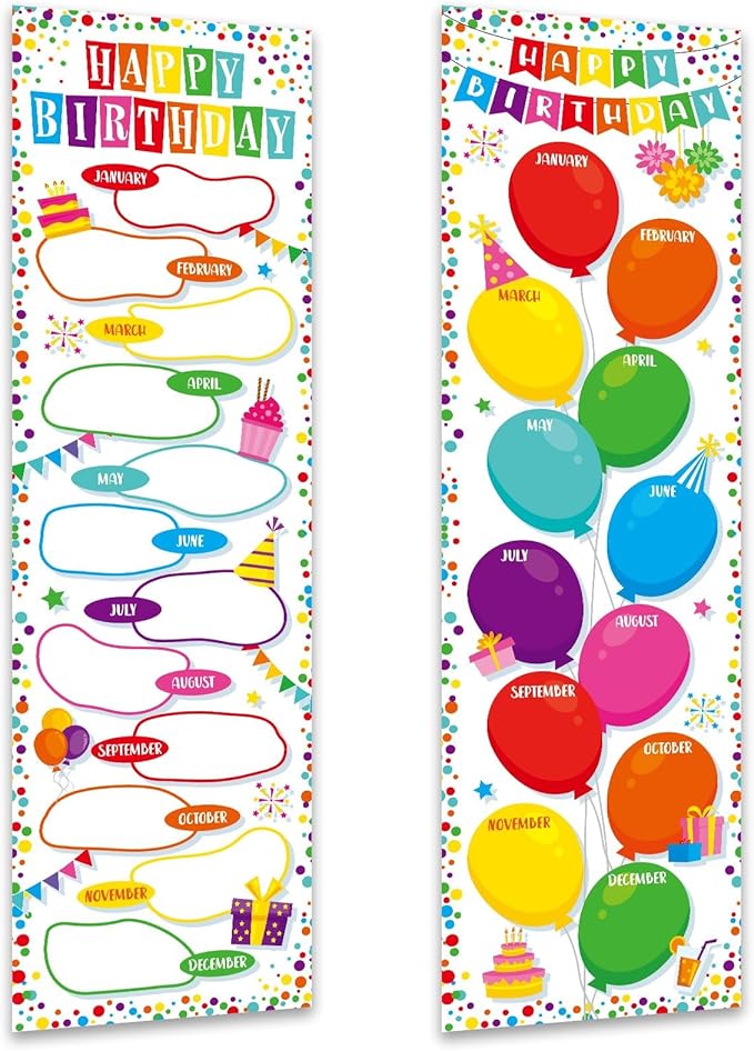 Confetti Happy Birthday Poster Chart Calendars Bulletin Board Decorations Colorful Birthday Classroom Wall Door Decor for Bulletin Boards Nursery Home Kindergarten Back to School Supplies