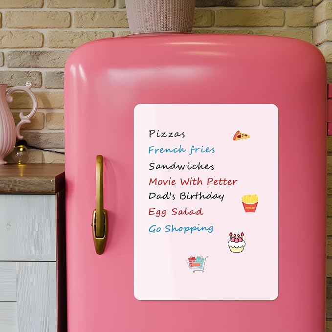 MaxGear Magnetic Pink Dry Erase Board Sheet 12"x8" for Refrigerator, Small Fridge Magnetic Whiteboard for Kitchen, Fridge Shopping List for Family Planner and Grocery List, 1 Eraser, 3 Markers