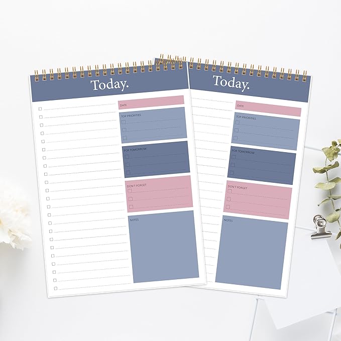 KMQOY To Do List Notepad - 2 Pack Daily Planner Pad Undated 52 Sheets Spiral Today Planner Note Pad Premium Thick Paper 6.5" x 9.8" For Work and Personal Organized