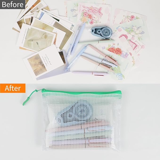 MultiBey 20 Pack 10 Colors Mesh Zipper Pouch Bags, 7.5 x 5.9 inch B6 Waterproof Plastic Zipper Pouches for Organizing, Small Mesh Bags with Zipper for School Office Home Travel Storage