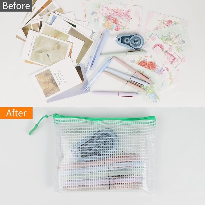 MultiBey 20 Pack 10 Colors Mesh Zipper Pouch Bags, 7.5 x 5.9 inch B6 Waterproof Plastic Zipper Pouches for Organizing, Small Mesh Bags with Zipper for School Office Home Travel Storage