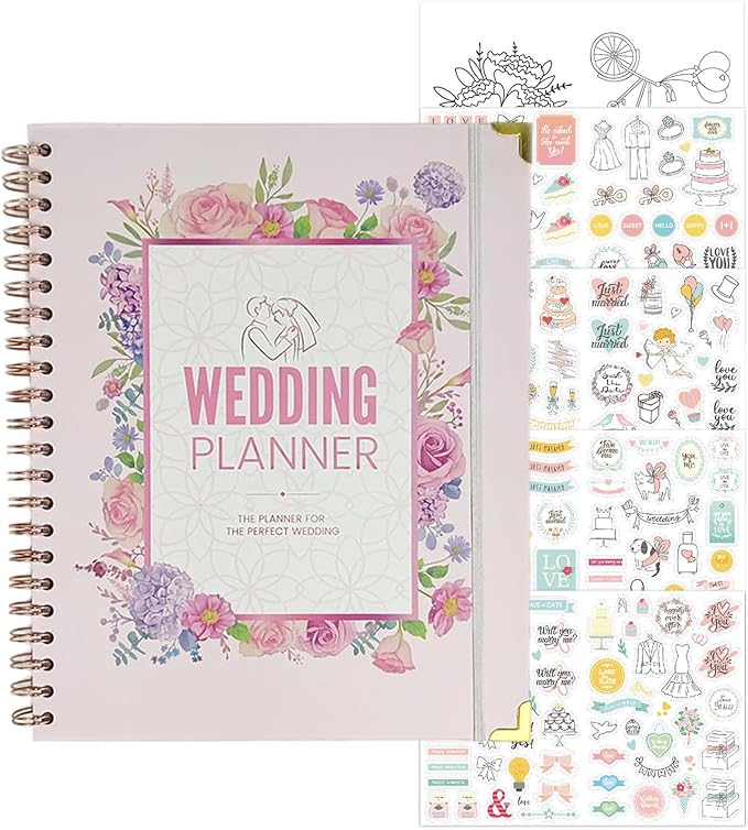 Wedding Planner Book and Organizer for Bride, Wedding Planning Binder & 4 Pages of Stickers, Engagement Unique Gifts for Couples, Wedding Planners Essentials, Easy Personalized Bridal Planning