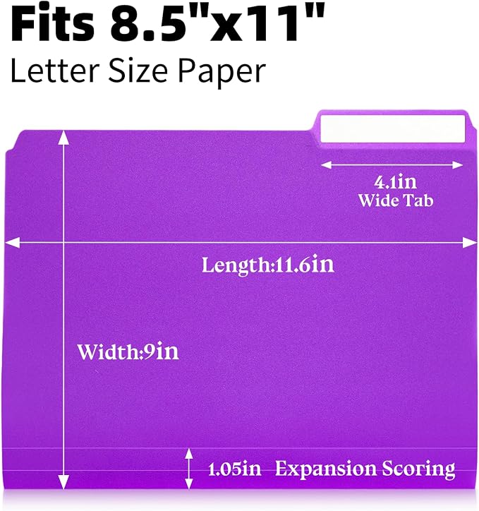 Color Folders 8.5 x 11 Inch, 1/3 Cut Tab File Folders Letter Size with Labels, Assorted Colors School Business Office Folders for Document