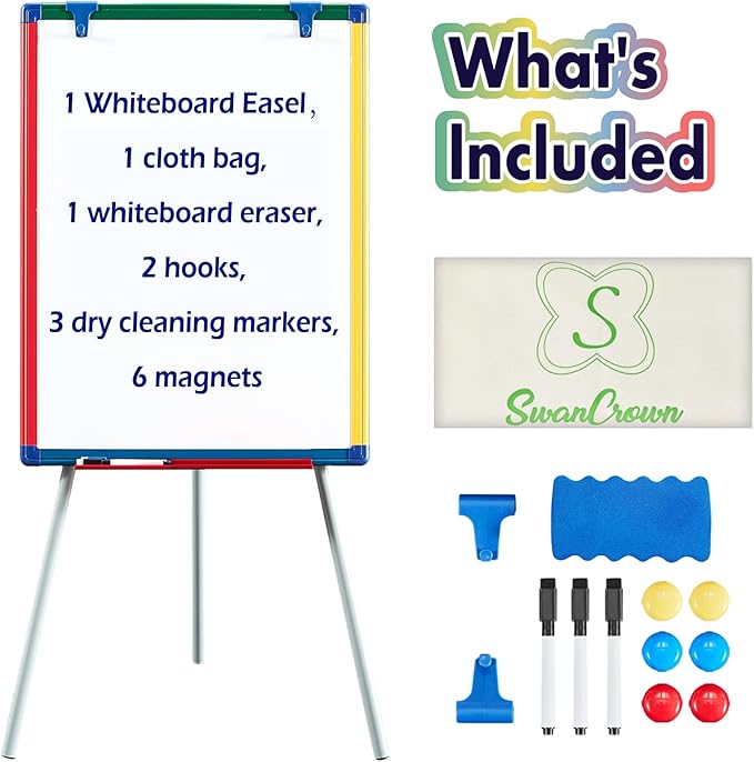 Magnetic Easel for Kids - Height Adjustable 36-63" Dry-Erase Board and Whiteboard - Perfect for Kids Art Activities 36x24 inch White Board Flipchart Board