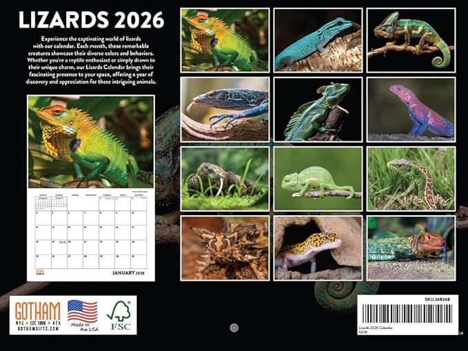 Lizard Calendar 2026 Monthly Wall Calender 12 Month | American Made In The USA