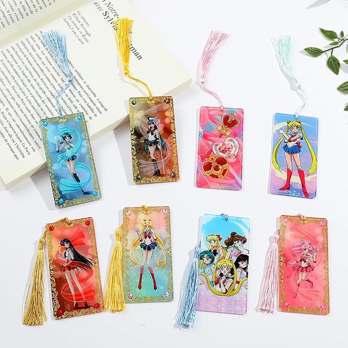 1pc Anime Female Warrior Bookmark - Sailor Cartoon Acrylic Cartoon Bookmarks for Fans Bookworms, Reading Marker Book Accessories, Holiday Gifts, Christmas Gifts (8PCS)