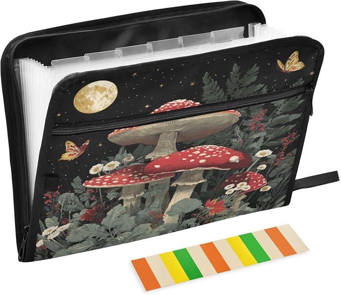 Red Mushrooms Vintage Accordion File Organizer Expanding Document Folder with 13 Pockets Portable File Folder for A4 Letter Size