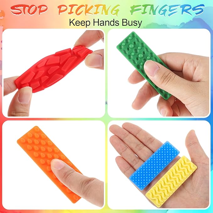 Ireer 6 Pcs Textured Sensory Stickers Silicone Calm Stickers Thick Sensory Strips Different Textures Mental Health Desk Fidget Decals for Anxiety Relief, Autism, ADHD Desk Gift
