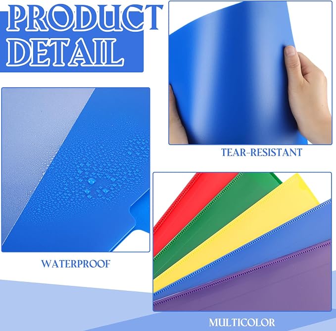 Dispowreath 50 Pcs Plastic File Folders with Slash Clear Front Pocket Colored Folders Poly Folders with 1/3 Cut Tab Letter Size Stronger Than Manila for Office Home 5 Colors