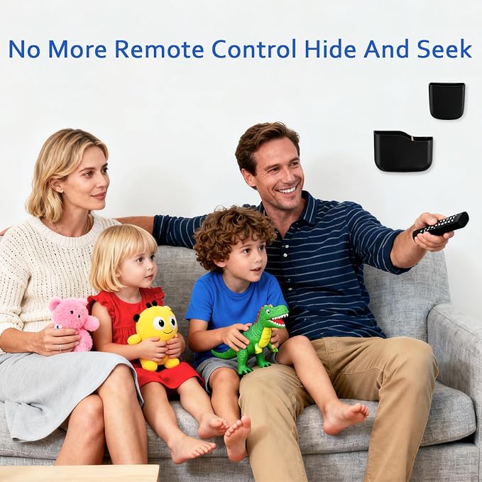 Remote Holder Wall Mount TV FAN Remote Control Holder Bedside Caddy Wall Organizer Phone Holder for Office Adhesive Media Player Controller Holder Box Tray Home Desk Nightstand 1 BIG 2 SMALL BLACK