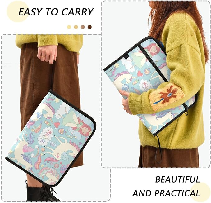 13 Pockets Expanding File Folder Unicorns and Fairy Princess with Sticky Labels Accordion File Folder Document Organizer Letter Size A4 Papers Expandable File Keeper