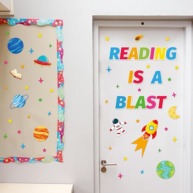 Space Theme Reading Classroom Bulletin Board Decors, Outer Space Reading Posters for Classroom Library Wall Decoratons, Preschool Elementary Middle School Student Eduactional Supplies