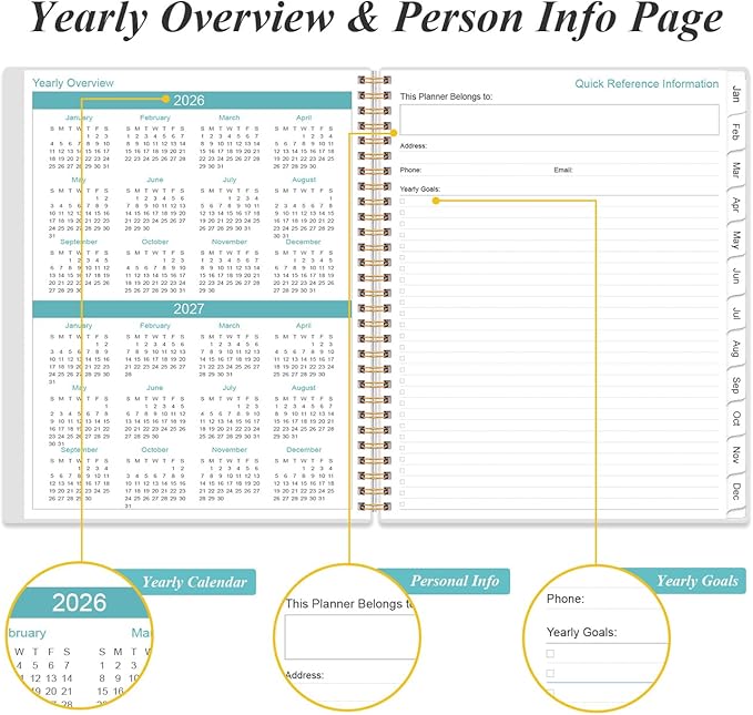 2026-2027 Monthly Planner - 18 Monthly Calendar, January 2026 - June 2027, Two Pages Per Month, 9" x11" Planner with Tabs, Strong Twin-Wire Binding, Inner Pocket, Rose Leaf