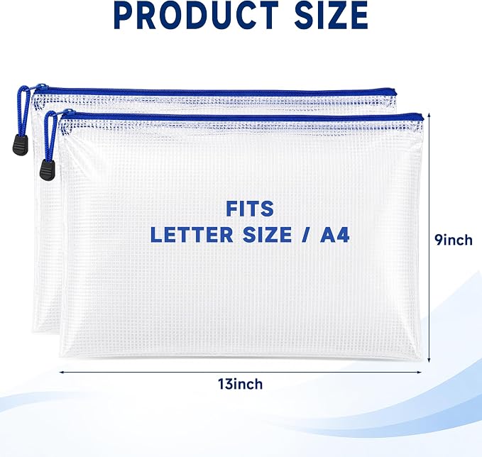 TONOS Mesh Zipper Pouch Bags, 2 Pack 13x9 Inch Clear PVC Plastic Zipper Pouches, Water Resistant Supply Organizers for School, Office, Classroom Organization, Travel, Crafts and Puzzles