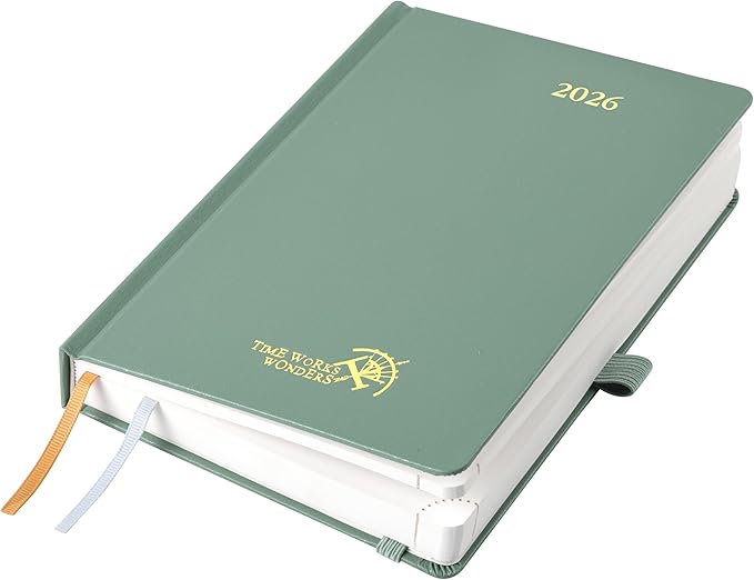 POPRUN 2026 Daily Planner One Page Per Day A5 Size Calendar (5.75" x 8.5") - 12 Months Hourly Appointment Book with Hardcover, Monthly Tabs, Pocket, Pen Holder - Midnight Green