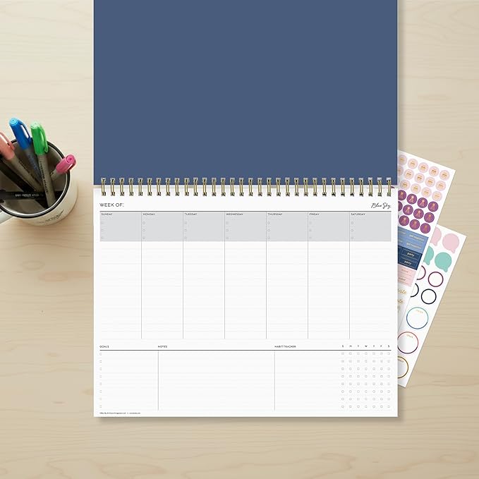 Blue Sky Weekly Planner Pad 300g Cardboard, Undated Weekly Safety Wirebound Top Bound (Navy, 12" x 9")