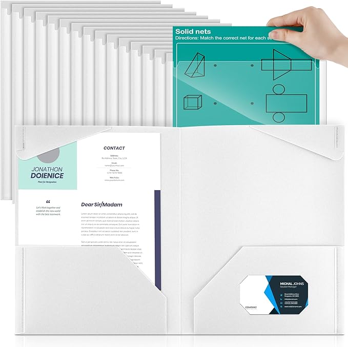 Henoyso 36 Pack White Plastic Folders with Clear Front Pockets Heavy Duty File Folders with 2 Pockets and Card Slot for Student Communication School Office Presentation Report