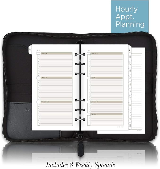 AT-A-Glance Faux Leather Undated Starter Set, 6-Ring, 3-3/4" x 6-3/4, Portable Size, Black (033-0240-05)