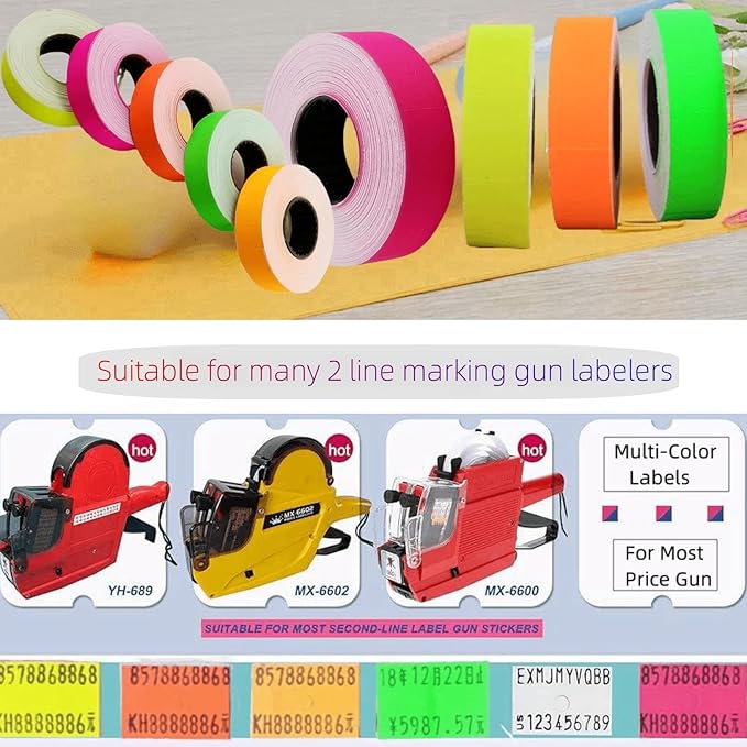 MX-6600 Price Gun Labels, 2 Line Pricemarker Labels Paper for Price and Date Guns, Suitable for MX-6600, MX-6602, G6000, YH-689, 5000pcs-10 Roll (Without Gun) Orange