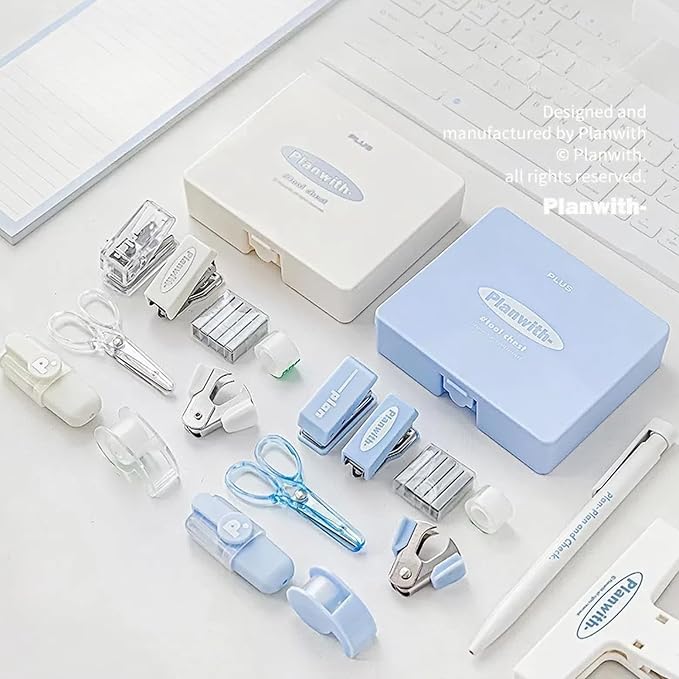 8-Piece Mini Office Supplies Kit Set - Portable Desk Accessories Set for School, Office & Back to School Gift (Blue)