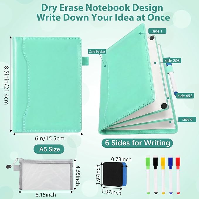 Feifeiya 6 Sides Dry Erase Whiteboard Notebook Portable Notebook White Boards 6"x9"(a5) Small Folding Whiteboard Anti-ghosting Surface, Travel Dry Erase Mini White Board for Office, School, Study
