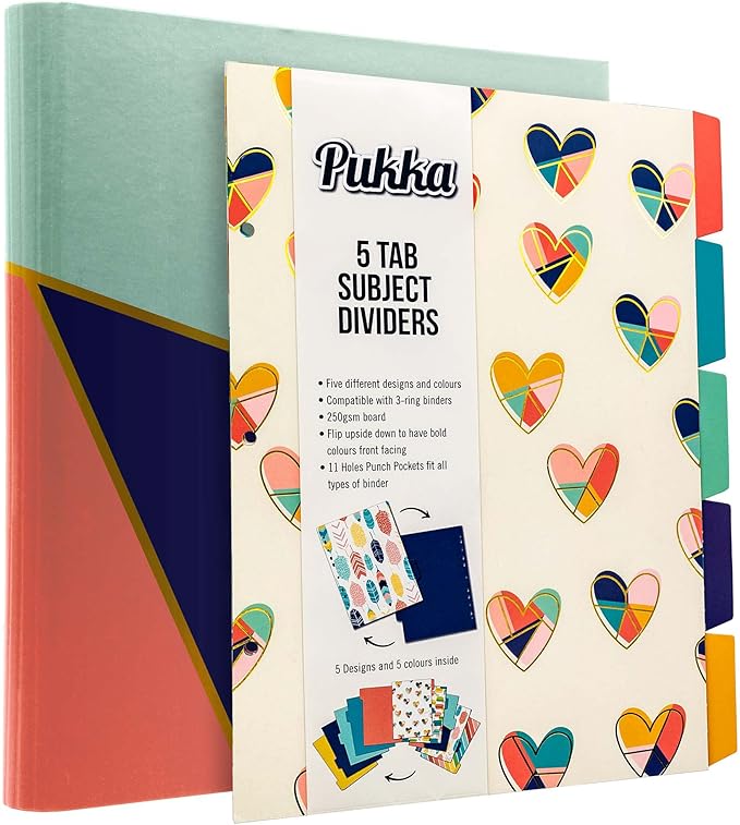 Pukka Pad, Carpe Diem Preloaded Rollbound Ringbinder – 12.4 x 10.8in – Includes Index, Personal Details, Planner Pages – Comes Preloaded with 5-Part Dividers – Standard 3-Ring Mechanism - Geometric