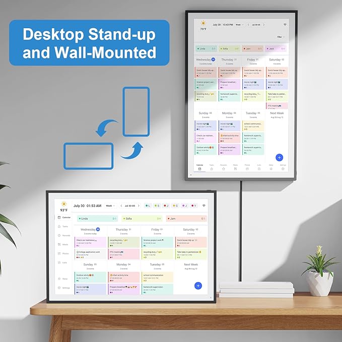 Digital Calendar, Smart WiFi Electronic Calendar&Chore Chart, IPS Touch Screen HD Display for Family Schedules, Share Moments Instantly from Anywhere (16 black)
