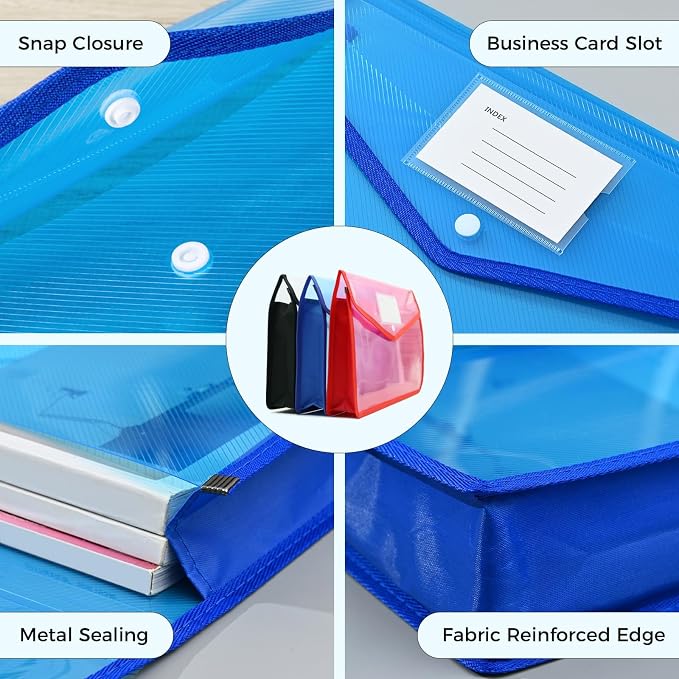Plastic Expanding File Folder, Folders for Documents, Transparent Envelopes with Elastic Closure, File Folder Organizer Holder, Large Capacity, Fit Letter/A4 Size (Blue-1Pcs)