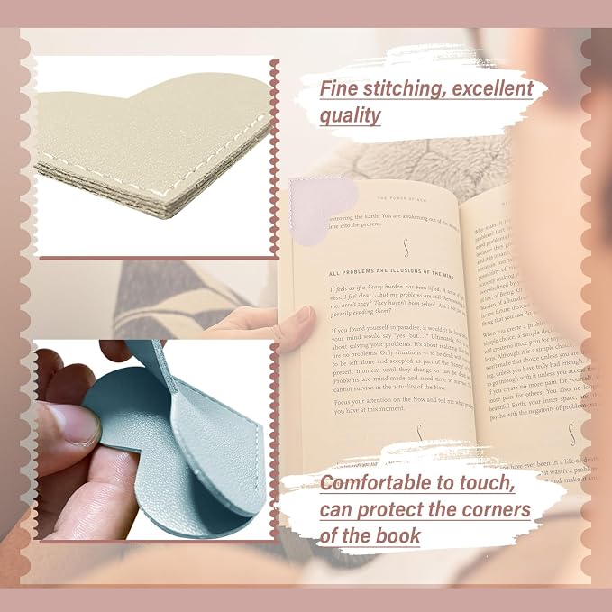 Leather Heart Bookmarks - Winjeto 6 Pieces Cute Corner Page Book Marks for Teachers Students Book Reading Lovers, for School Office Home Supplies (Love（6pcs）)