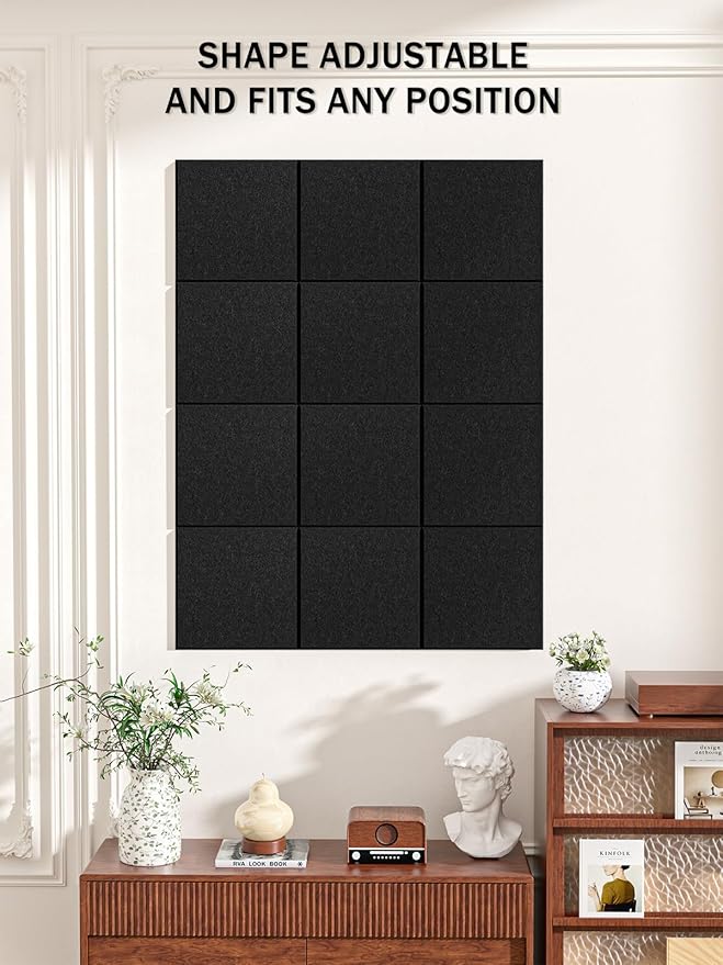 Hsurbtra Large Cork Board for Wall 47 x 36 Inch, 12 Pack Felt Bulletin Notice Board with Pushpins for Office Home School Farmhouse Wall Decor, Black