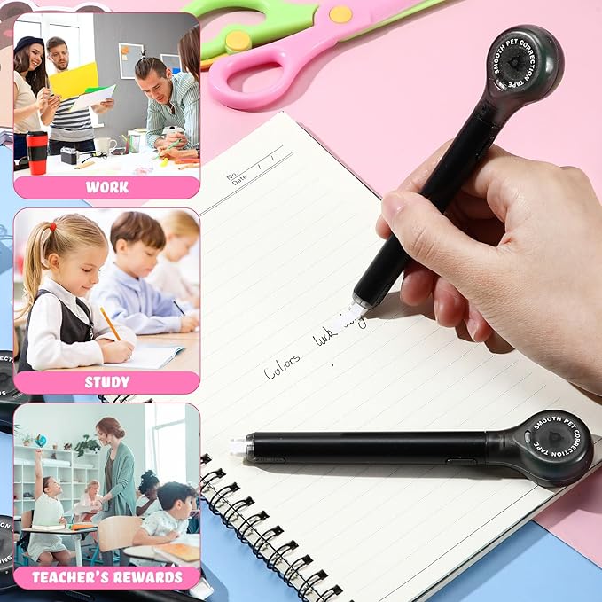 Gersoniel 10 Pack Correction Tape Pen Correctional Ink Tape Push Pull Protective, Easy to Use Applicator for School Office Supplies, 0.2 x 236 Inch (Black Color)