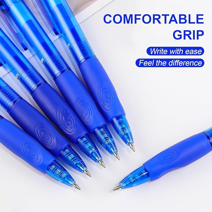 RIANCY 12 Pack Clicker Erasable Gel Pens, Fine Point (0.5mm), Blue Ink with Eraser, Make Mistakes Disappear, Soft Grip for Students, Writing, Note Taking, School & Office Supplies