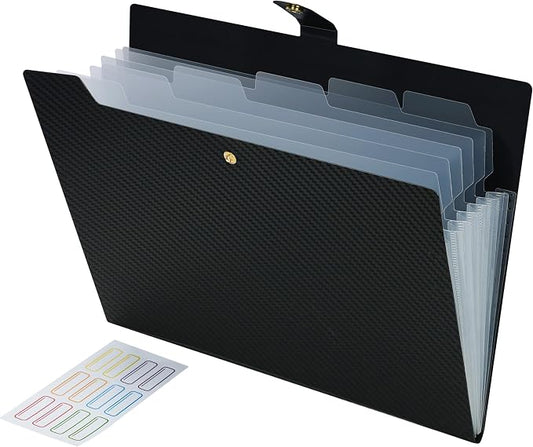 Expanding File Folder 7 Pocket Letter Size Accordion File Organizer with Labels Portable Document Paper Bill Receipt Organizer for School Office Supplies, A4 Size, Black